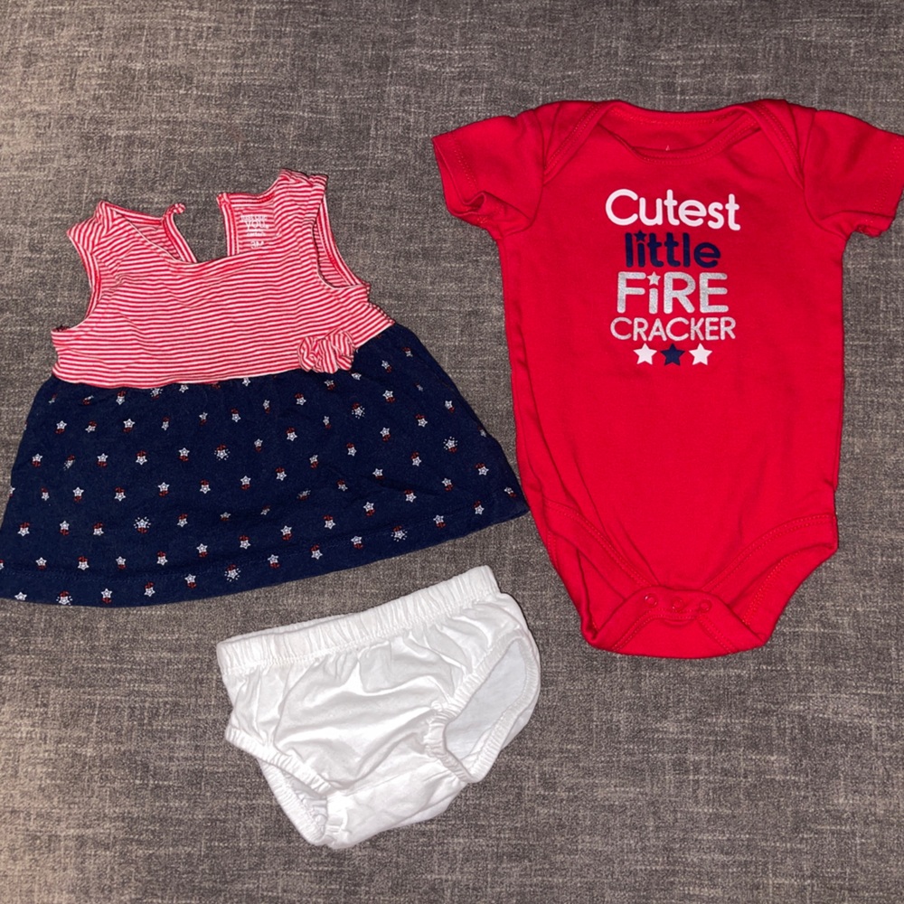 Carters Baby Girl Memorial Day Onesie, Top and Bloomers Bundle Set 3-6 Months